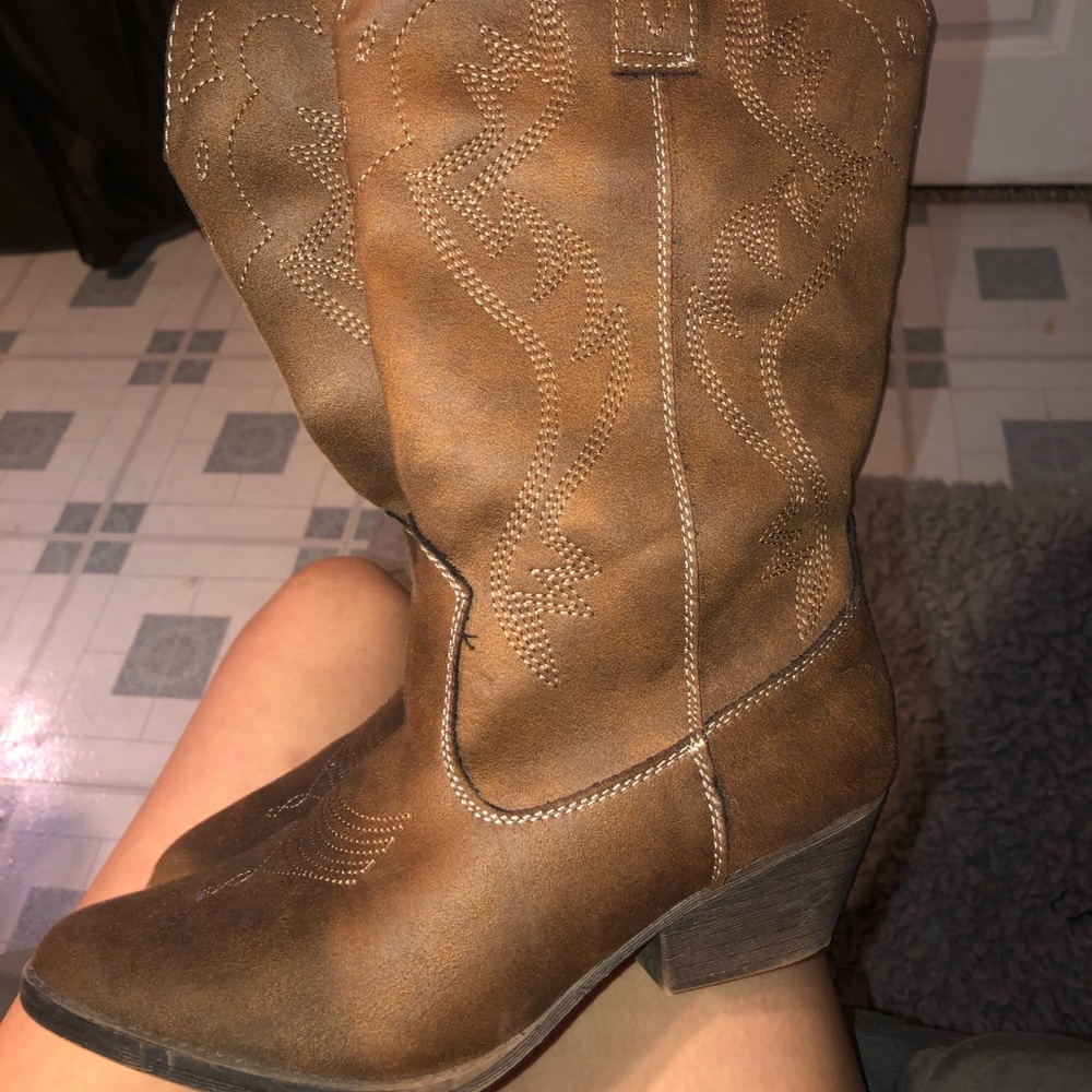 Faux leather cowboy boots women